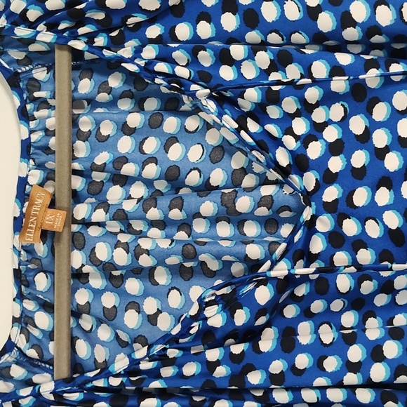 Ellen Tracy Peasant Blouse Size 1X 3/4 Sleeve Bohemian Lightweight Blue & White - Picture 3 of 15